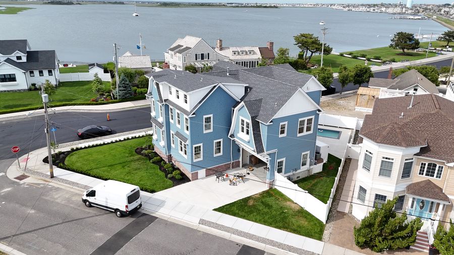 The Wildwood Crest home on its corner lot with the bay behind it